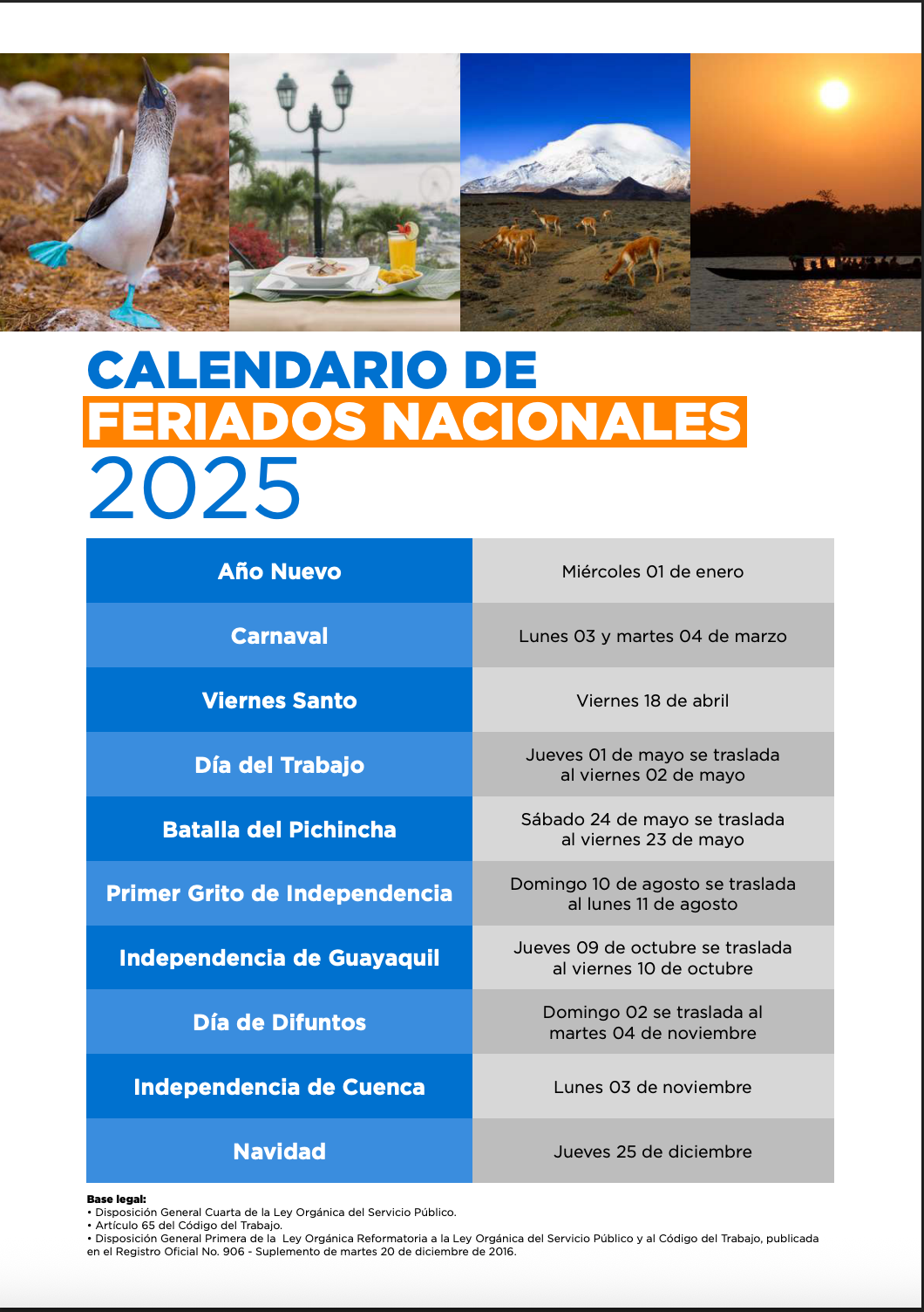 Calendario de Feriados Nacionales de Ecuador 2025