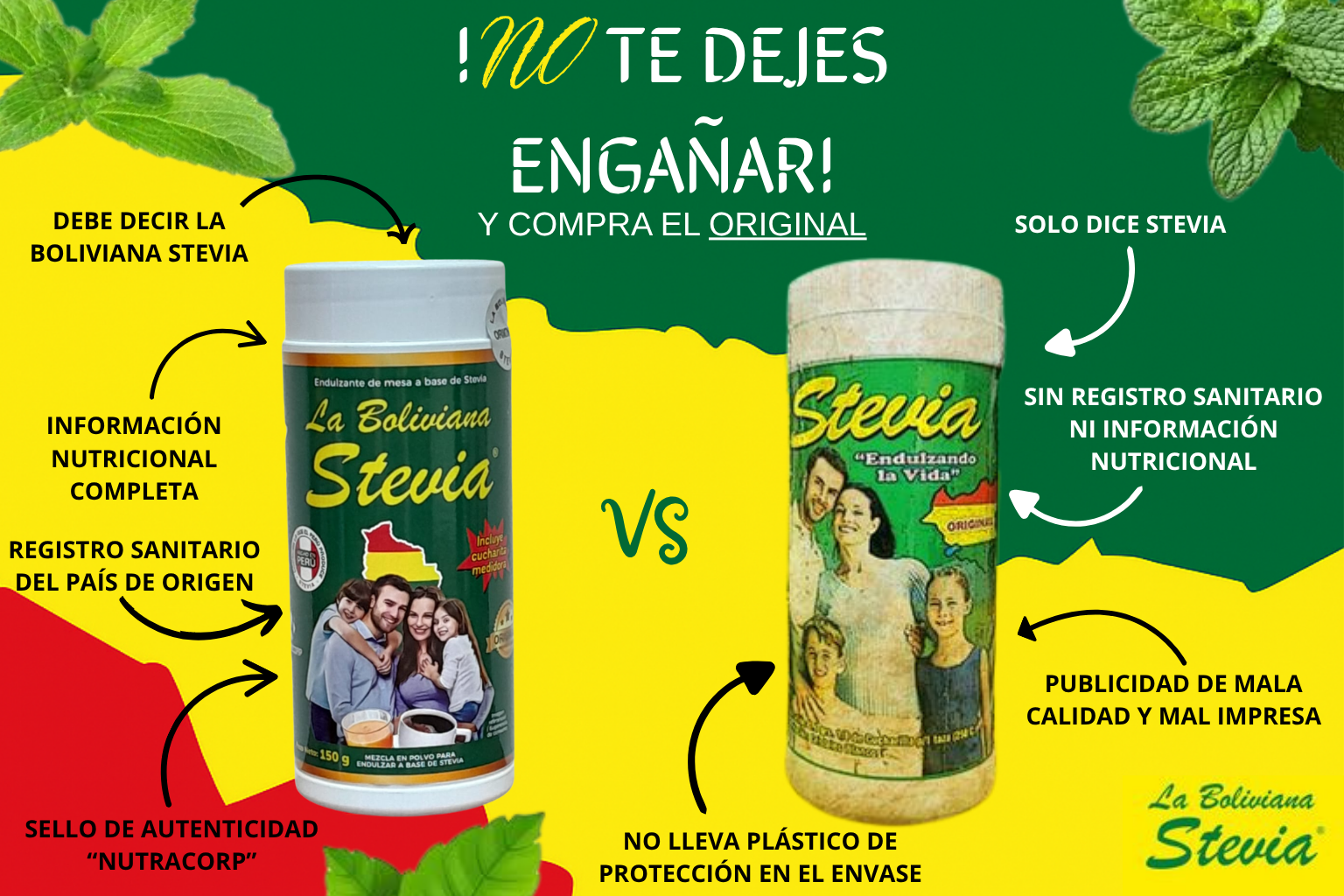 Comparativa entre La Boliviana Stevia Original y la copia falsa
