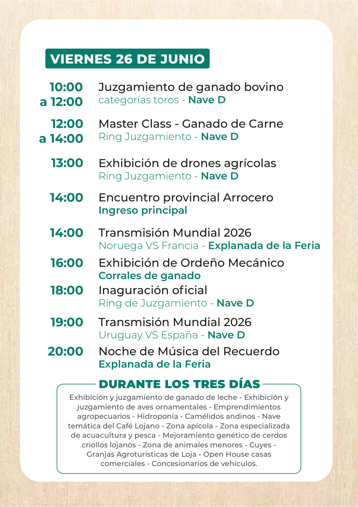 Agenda viernes 26 de junio