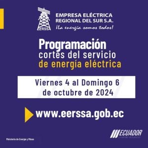 Cortes de energía programados en Loja del 4 al 6 de octubre